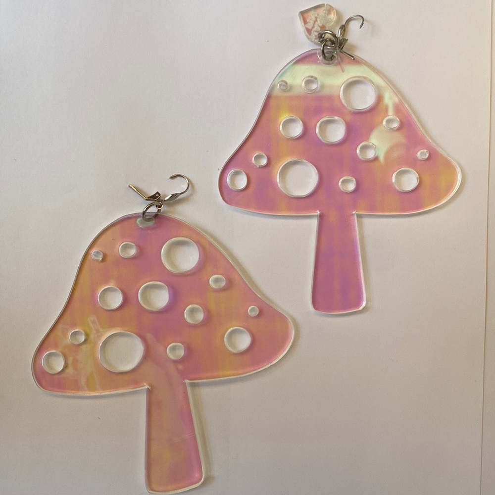 4.5” Rare Marina Fini holographic clear mushroom earrings